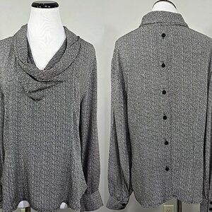 Vintage Componix Cowl Neck Crepe Top 14 Women 80s Button Back Avant Garde Blouse